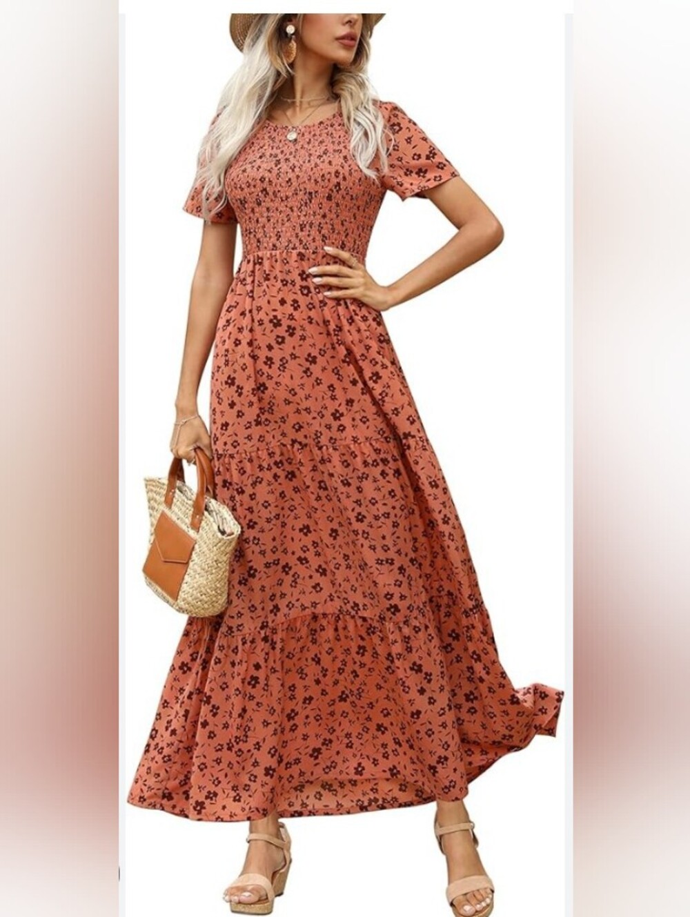 Maggeer XL Maxi Floral Dress Smocked Chest and Button Closure NWOT P2P=19